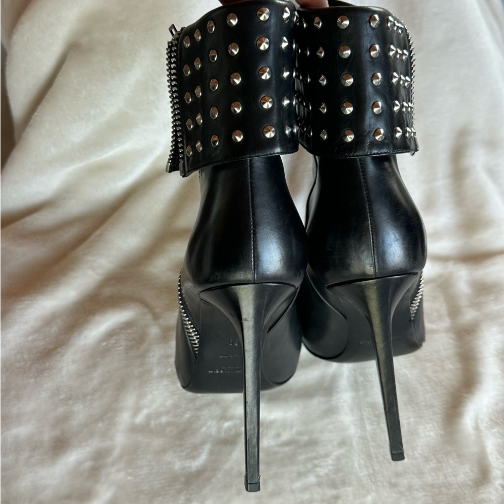 YSL Saint Laurent Black Studded Heeled Boots Size 39 European 4.75 inch Luxury - Picture 14 of 17